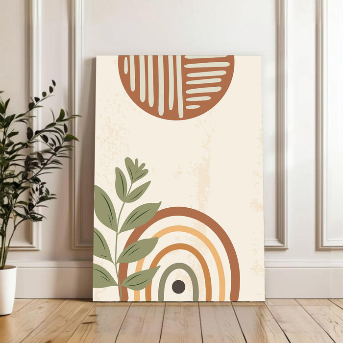 Abstract Rainbow leaves botanical Stretched Canvas Wall Art Modern Boho Illustration Painting for Home & Office Wall Decor, (16x22 Inch)
