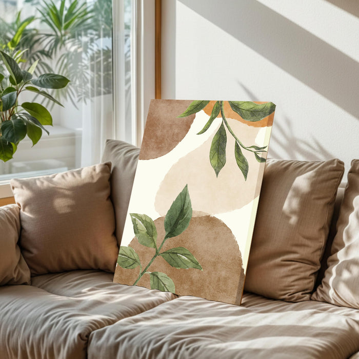 Abstract Botanical Green leaves Stretched Canvas Wall Art Modern Boho Illustration Painting for Home & Office Wall Decor, (16x22 Inch)