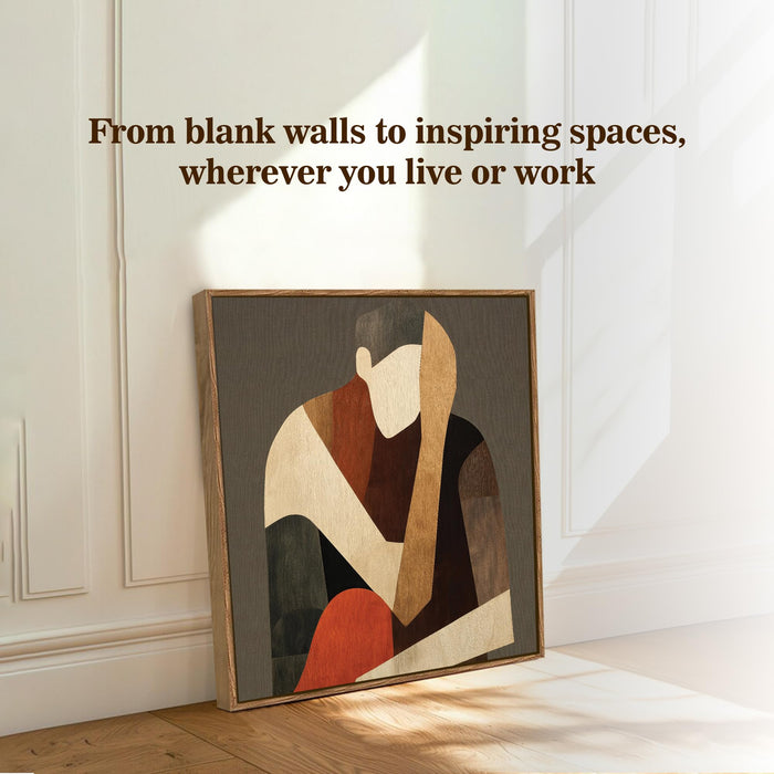 Abstract Women Figure Framed Painting For Living Room | Modern Figurative Large Canvas Painting With Frame Wall Art For Bedroom, Hallway's, Office, Hotel, Size 58x58 cm