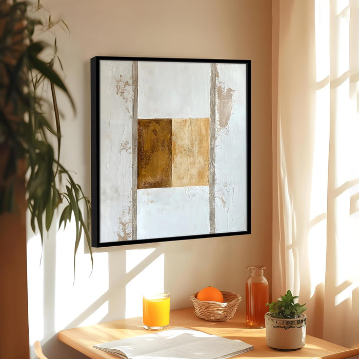 Multicolor Abstract Canvas Wall Art Painting – White Beige Brown Gallery Wrap Canvas Wall Décor Painting (56x56 cm)