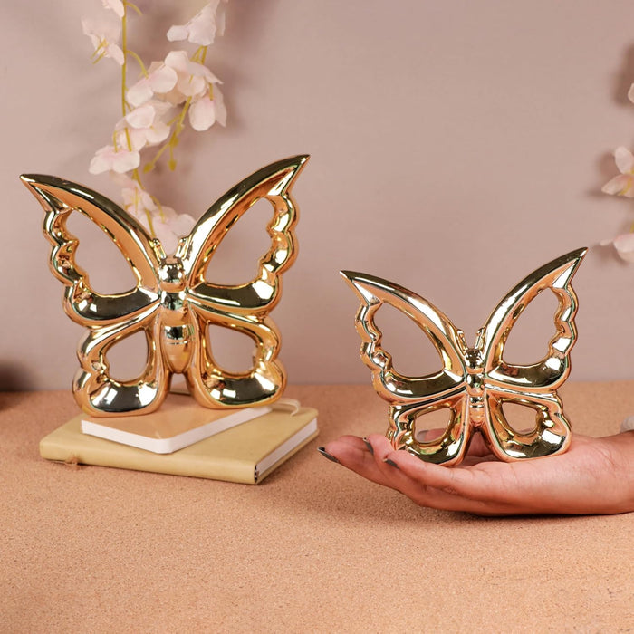 Butterfly Showpiece Statue for Home Décor, Golden (5.5x4.6 & 7x6 inch)