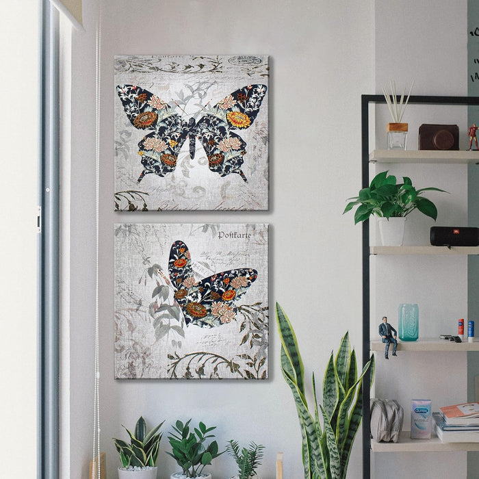 Decorative Blooming Flower Stretch Canvas Painting for Home Décor (Set of 2, 12 X 12 Inches)