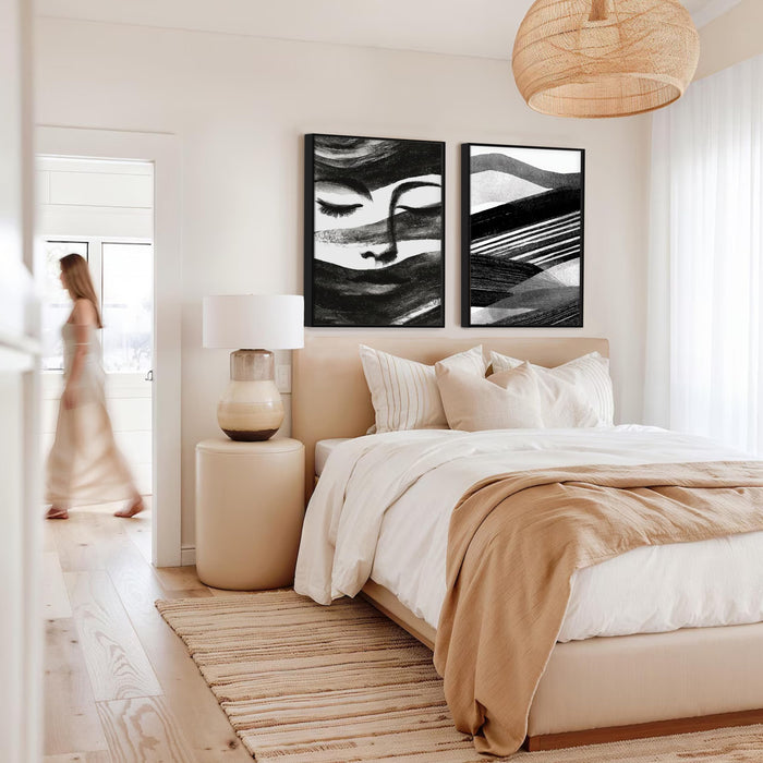 Abstract Face Black and White Canvas Bohemian Large Wall Art Painting for Living Room Decoration, Stylish Large Wall Art Print for Wall Decor (Set of 2, 58x89 cm)
