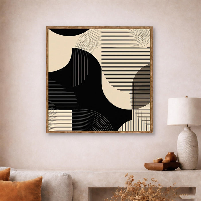 Boho Geometric Framed Painting For Living Room | Modern Abstract Large Canvas Painting With Frame Wall Art For Bedroom, Hallway's, Office, Hotel, Size (58x58 cm)