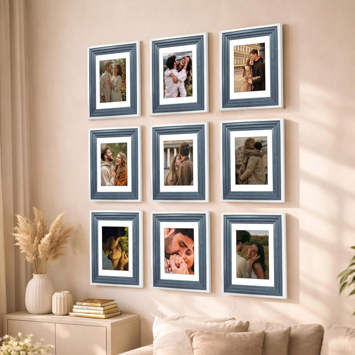 Wooden Cave Design Photo Frame Set of 9 | Black Picture Frames for Photos, Artwork & Certificates | Wall Décor for Living Room & Home (11x14 Inch)