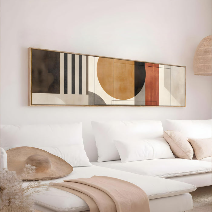 Large Canvas Painting Panel Framed Wall Art Print Abstract Geometric Circle Framed Luxury Paintings for Home Decoration (Beige, 13x47 Inch)