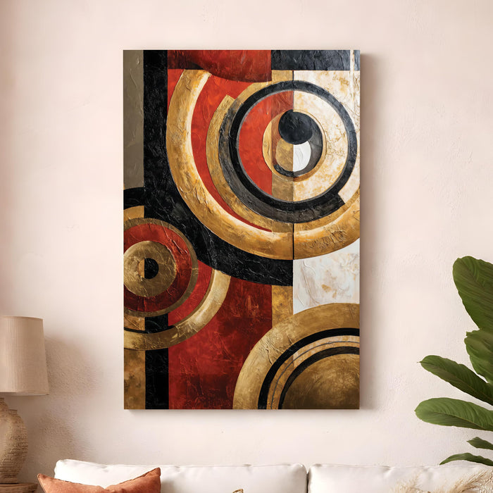 Abstract Metallic Circle Stretched Canvas Painting For Living Room | Luxury Geometry Orbital Stretched Canvas Wall Art For Livingroom Home Decor, Bedroom, Hallway's, Office, Hotel - 56x86 cm