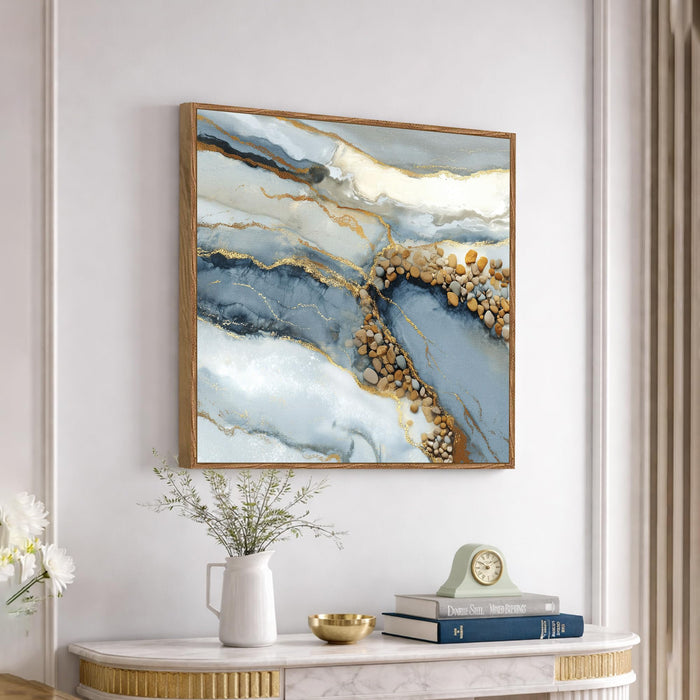 Abstract Geode Framed Painting For Living Room | Luxury Crystal Stone Large Canvas Painting With Frame Wall Art For Bedroom, Hallway's, Office, Hotel, Size 58x58 cm