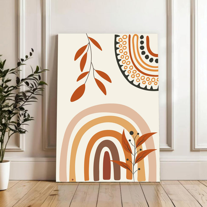 Abstract Rainbow botanical leafs Stretched Canvas Wall Art Modern Boho Illustration Painting for Home & Office Wall Decor, (16x22 Inch)