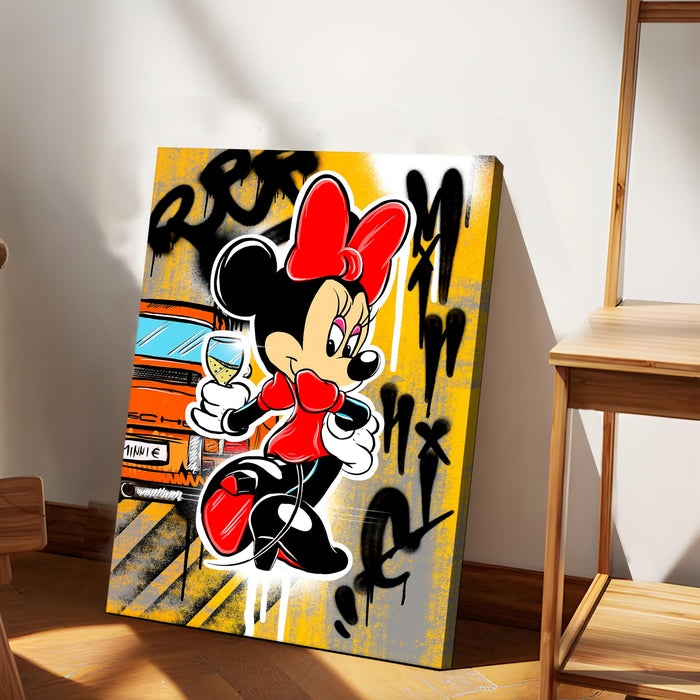 PAINTINGMANTRA Cartoon Girl Graffiti Stretched Canvas Painting Print | Pop Art Street Style Wall Décor | Modern Abstract Canvas for Home & Office, 41x56 cm