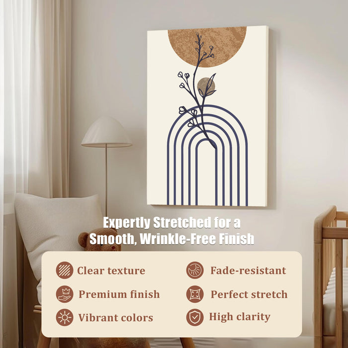 Abstract Blue Rainbow leaves Stretched Canvas Wall Art Modern Boho Illustration Painting for Home & Office Wall Decor, (16x22 Inch)