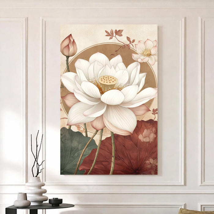 Abstract Lotus Stretched Canvas Painting For Living Room | Spiritual Vastu Stretched Canvas Wall Art For Livingroom Home Decor, Bedroom, Hallway's, Office, Hotel - 56x86 cm