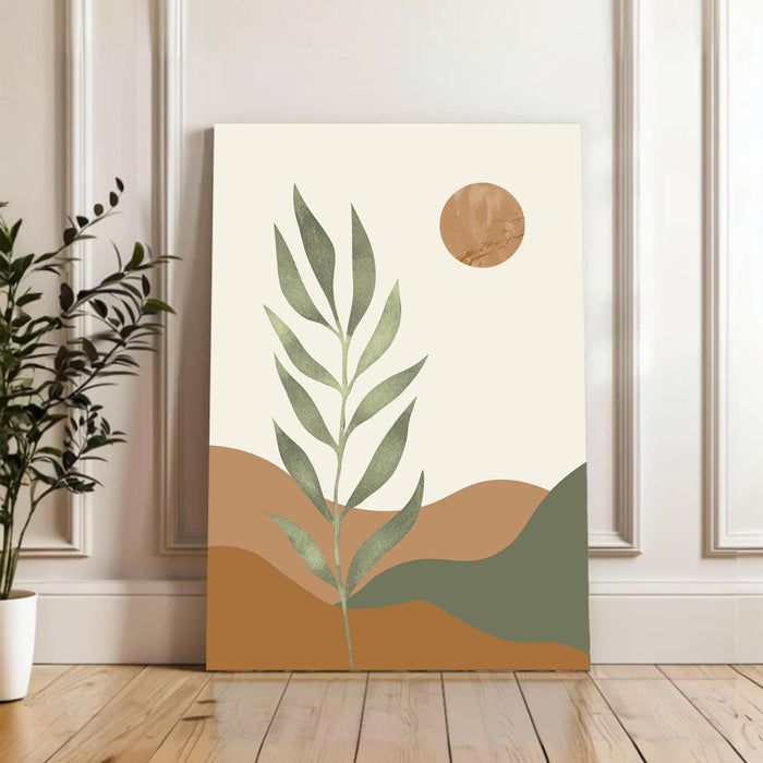 Abstract Botanical Leaves Sun Stretched Canvas Wall Art Modern Boho Illustration Painting for Home & Office Wall Decor, (16x22 Inch)