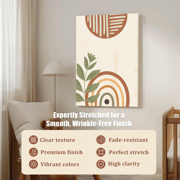 Abstract Rainbow leaves botanical Stretched Canvas Wall Art Modern Boho Illustration Painting for Home & Office Wall Decor, (16x22 Inch)