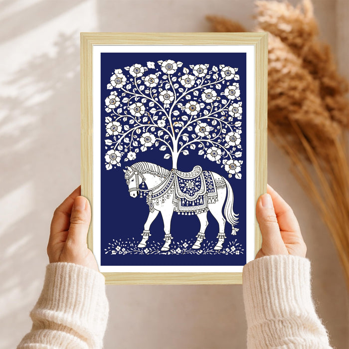 Traditional Indian Folk Painting With Frame for living room, Tree of Life Animal Framed Wall Art Painting for Home Decor Set of 6, Size 9.5 by 12.5 Inch