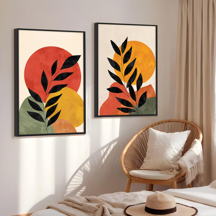 Boho Moon and Sun Leaf Canvas Wall Painting Bohemian Large Wall Art Painting for Living Room Decoration, Stylish Large Wall Art Print for Wall Decor (Set of 2, 58x89 cm)