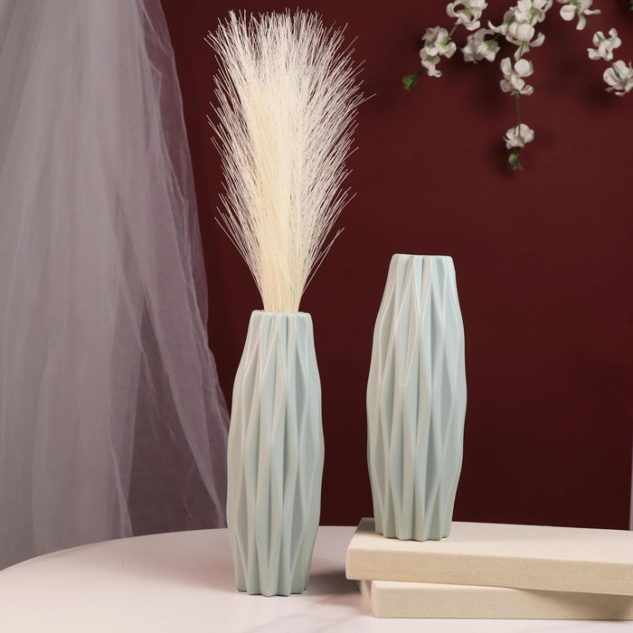 Beautiful Flower Vases, PVC Pot for Plants Stand Twisted Geometric Texture Grey Vase Pot, Made of Durable Plastic PVC Height - 22 cm