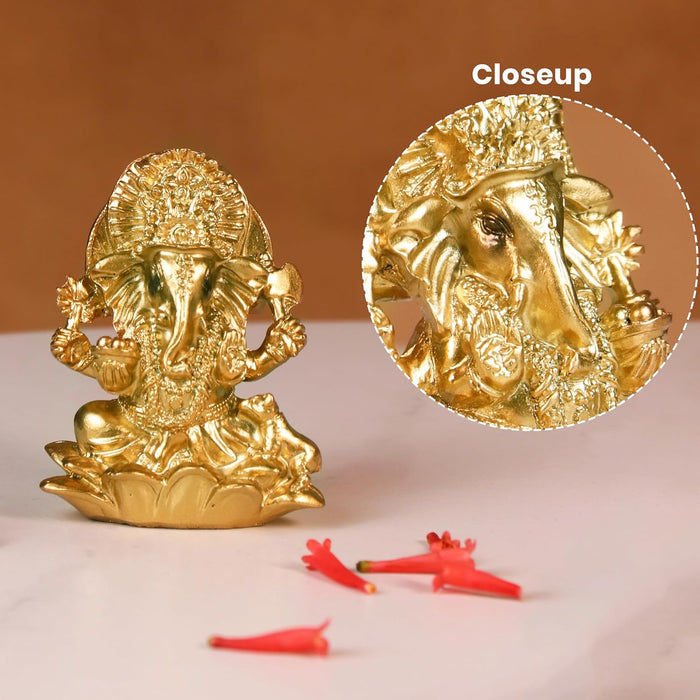 Ganesh Ji Idol for Car Dashboard Home Pooja Golden Ganesha Murti for Gift Mandir Altars Ganesh Ji Idols for Car Golden Lord Ganesha Statue for Home Resin Idol Height - 7 cm