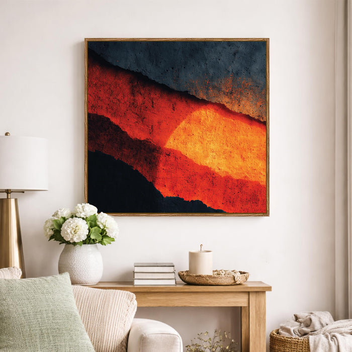 Abstract Volcanic Framed Painting For Living Room | Molten Earth Texture Large Canvas Painting With Frame Wall Art For Bedroom, Hallway's, Office, Hotel, Size 58x58 cm