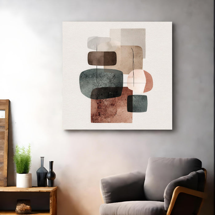 Boho Geometric Circles Stretched Canvas Wall Art Painting For Living Room, Modern Minimalist Abstract Painting for Living Room, Office & Studio (56xx56 cm)