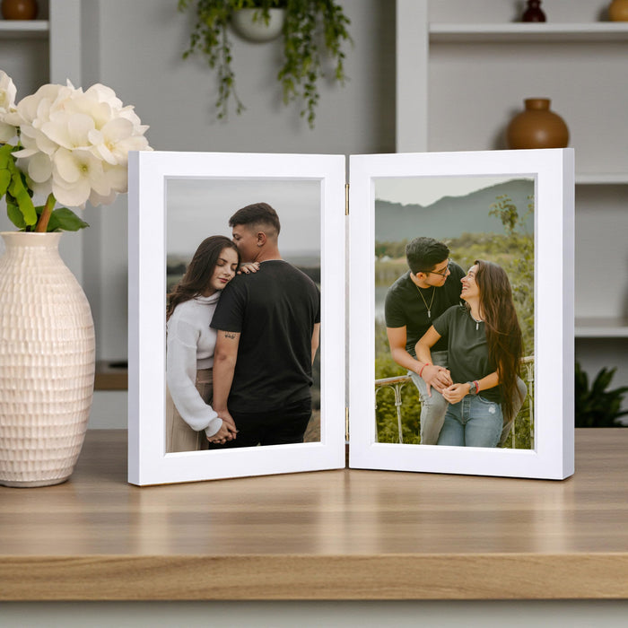 Art Street Folding Table Stand Valentine Couple White 5x7 Inch Photo Frame For Home Décor | Foldable Photo Frame with Acrylic Plexiglass | For Bedroom, Hallways, Office, Living Room (13x18 CM)