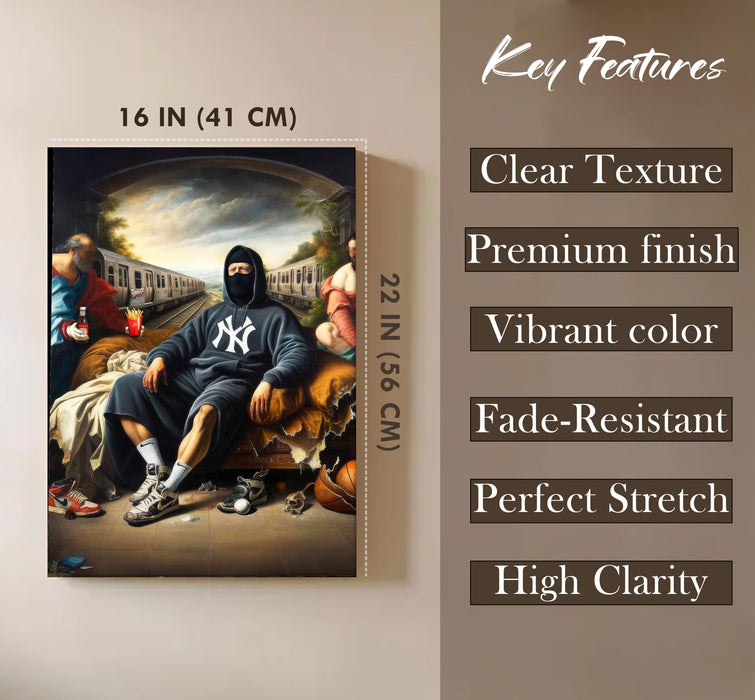 Renaissance Style Stretched Canvas Painting Print| Modern Street Art Meets Classic Art | Contemporary Hip-Hop Inspired Wall Art for Home & Office Décor, 41x56 cm