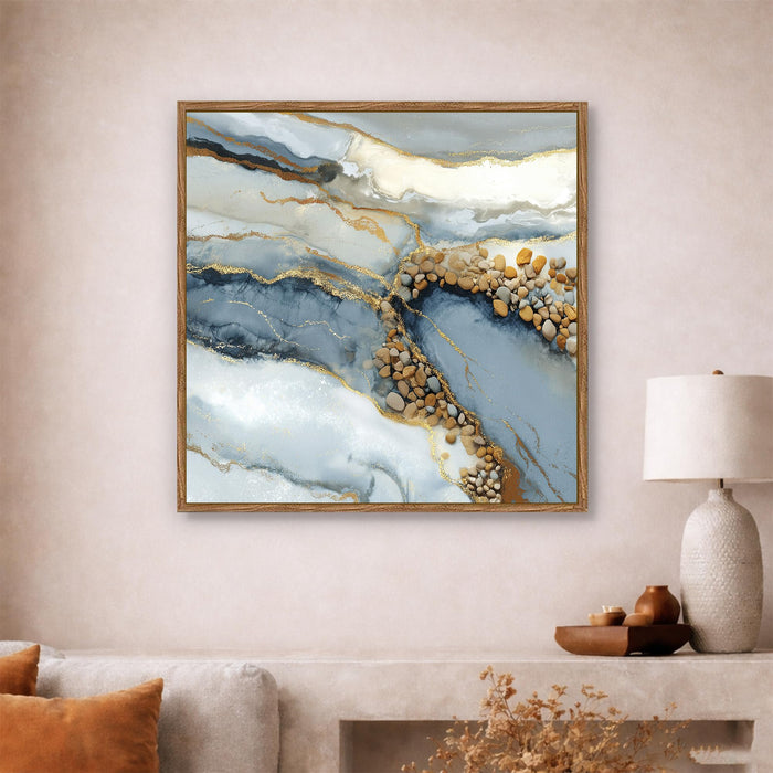 Abstract Geode Framed Painting For Living Room | Luxury Crystal Stone Large Canvas Painting With Frame Wall Art For Bedroom, Hallway's, Office, Hotel, Size 58x58 cm