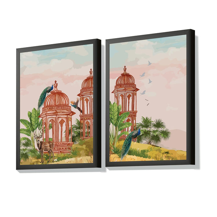 Art Street Laminated Framed Wall Art Prints Indian Art Pichwai Print For Home Décor Abstract Art (Set of 2, Size - 12.7x17.5 Inch)
