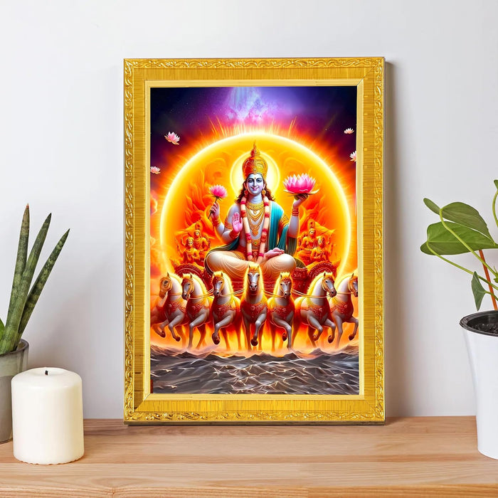 Bhagwan Surya Dev Photo Frame for Mandir, Pooja Room | Divine Hindu Deity Wall Art (10x13 Inch)