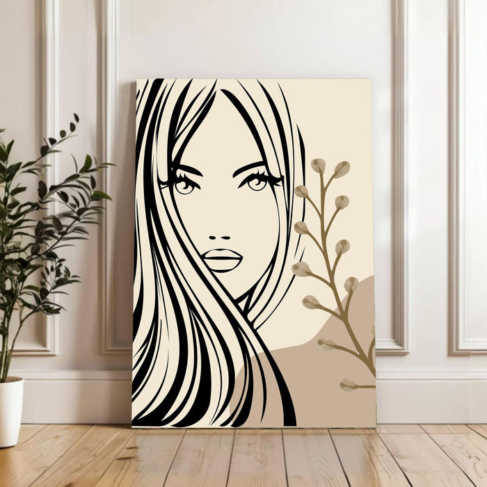 PAINTINGMANTRA Abstract Female face Stretched Canvas Wall Art Modern Boho Illustration Painting for Home & Office Wall Decor, (16x22 Inch)