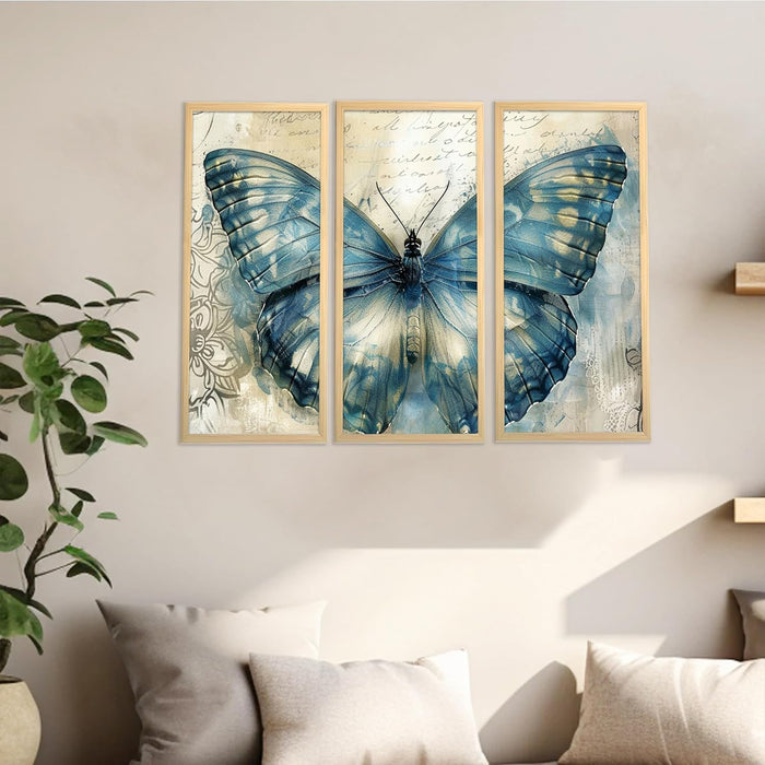 Butterfly Floral Dictionary Wall Art Painting for Home and Office Decoration, Wall Art Print (Set of 3, 8x18 Inch)
