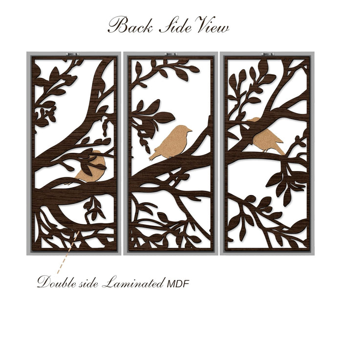 Bird Boho Wall Décor Hanging Set of 3, MDF Cutout Bird Decoration for Wall, Abstract Art 23x48 cm