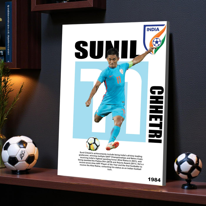 Sunil Chhetri Wall Art Canvas Painting Poster, Indian Football Legend Sports Wall Decor for Living Room, Bedroom, Office & Football Lovers, For Home & Office Decor, 16 x 22 Inch.