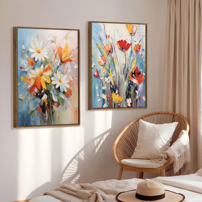 Red White Flower Canvas Large Wall Art Painting for Living Room Decoration, Stylish Large Wall Art Print for Wall Decor (Set of 2, 58x89 cm)