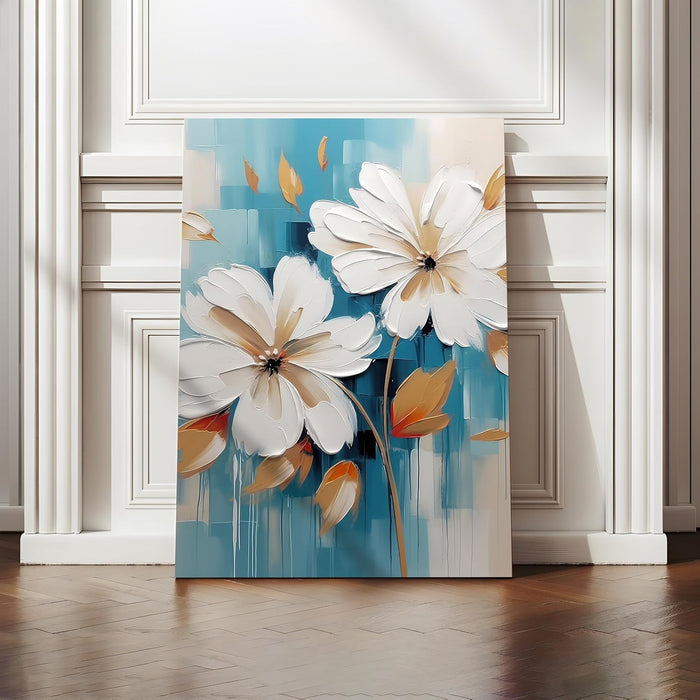 Large Stretched Canvas Painting, Panel Wall Art Print White and Gold Flowers Framed Luxury Paintings for Home Décor (White, 22x34 Inch)