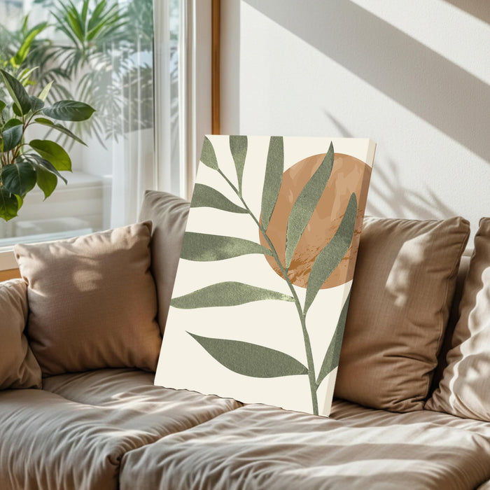Abstract Botanical leaves Sun Stretched Canvas Wall Art Modern Boho Illustration Painting for Home & Office Wall Decor, (16x22 Inch)