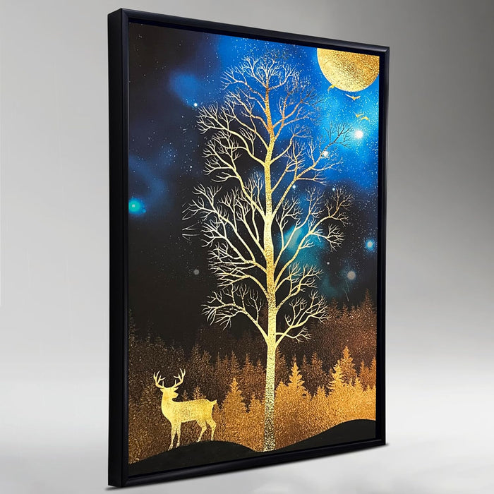 Framed Canvas Art Print with LED Light Decorative Canvas Wall Painting, Deer and Tree in Front of the Moon Wall Decor 43x58 cm