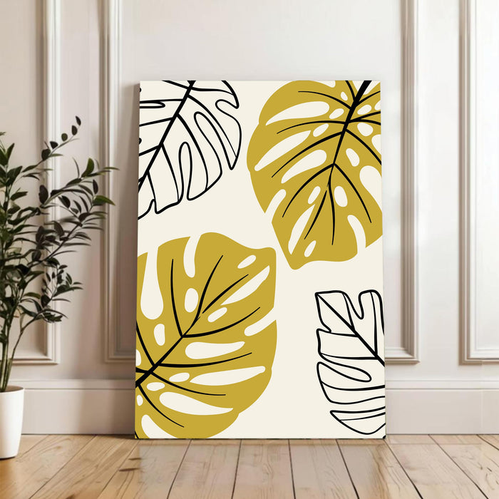 PA Abstract Botanical Leaf Stretched Canvas Wall Art Modern Boho Illustration Painting for Home & Office Wall Decor, (16x22 Inch)