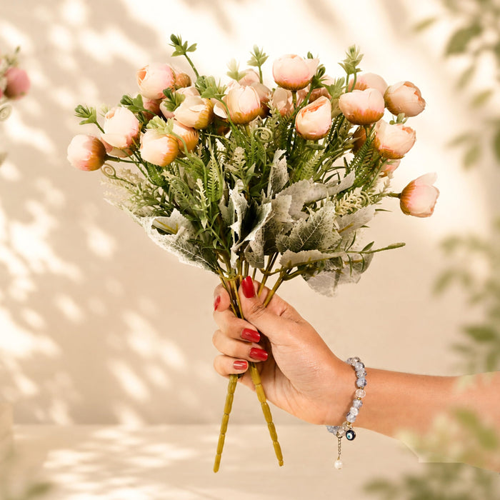 Art Street Artificial White Rose Flowers Pione Bouquet for ' S Day, Rose Flowers Pione Bunch Ideal for Home, (Set of 2, 14 Head/Bunch), 13 Inch - Without Vase