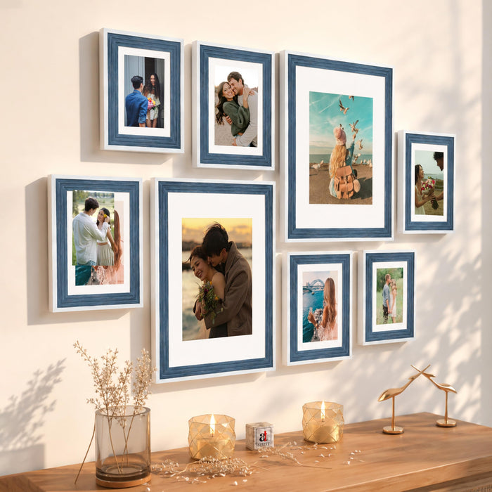 Art Street Blue Gallery Wall Photo Frame Set | Modern Memory Timeline Wall Decor for Living Room, Bedroom & Family Photo Collage Display