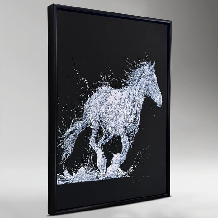 Framed Canvas Art Print with LED, Decorative Wall Decor Canvas Painting Monochromatic Running Horse from Water 43x58 cm