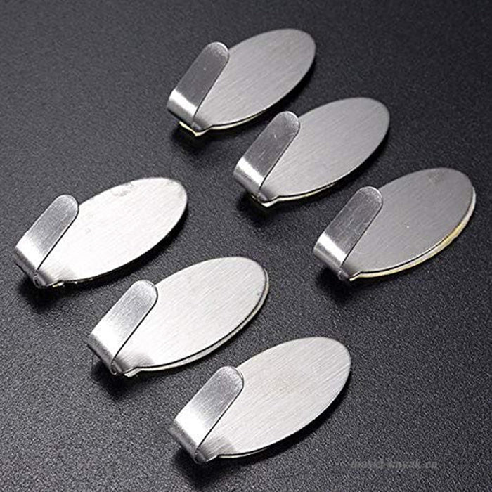 Art Street Adhesive Wall Hooks, Multipurpose Small Oval Stainless Steel Adhesive Hooks - Load Capacity Upto 1 Kg - Silver (Pack Of 25, Size: 1.5x3.5 Cm)