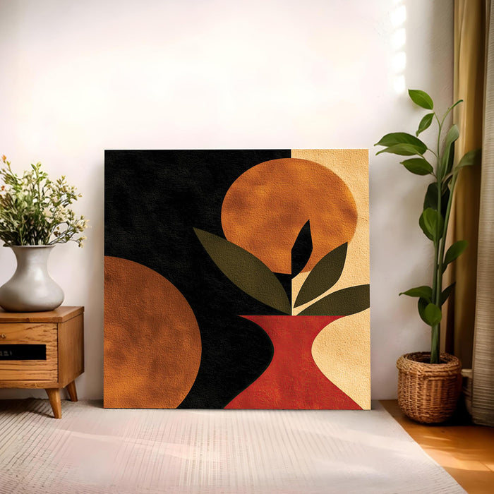 Boho Abstract Botanical Stretched Canvas Wall Art Painting For Living Room, Modern Minimalist Leaf & Vase Painting for Living Room, Office & Home Decor (56xx56 cm)
