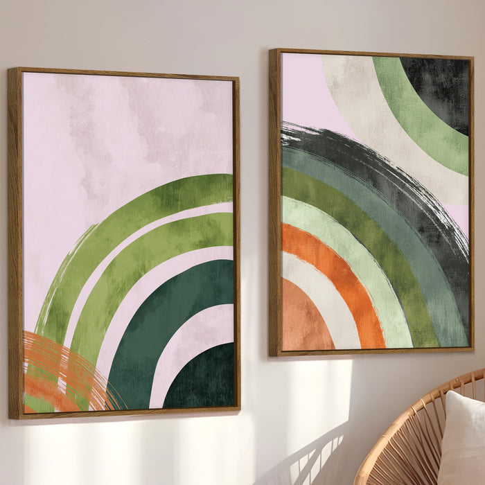 Boho Green and Red Abstract Pattern Canvas Painting Bohemian Large Wall Art Painting for Living Room Decoration, Stylish Large Wall Art Print for Wall Decor (Set of 2, 58x89 cm)