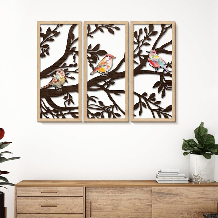 Bird Boho Wall Décor Hanging Set of 3, MDF Cutout Bird Decoration for Wall, Abstract Art 23x48 cm