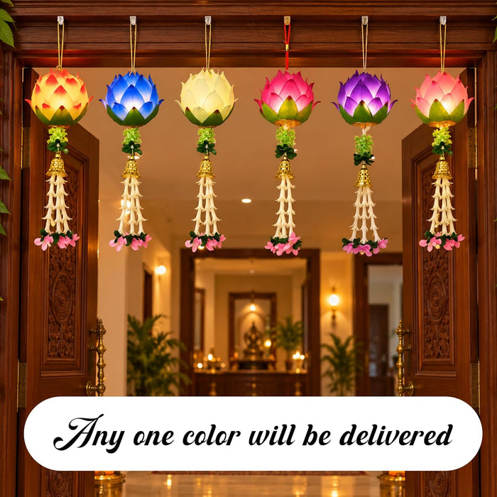 Pink Lotus LED Hanging Lantern Light for Diwali Decoration, Festive Home Decor, Mandir, Puja Room & Traditional Indian Festival Decoration