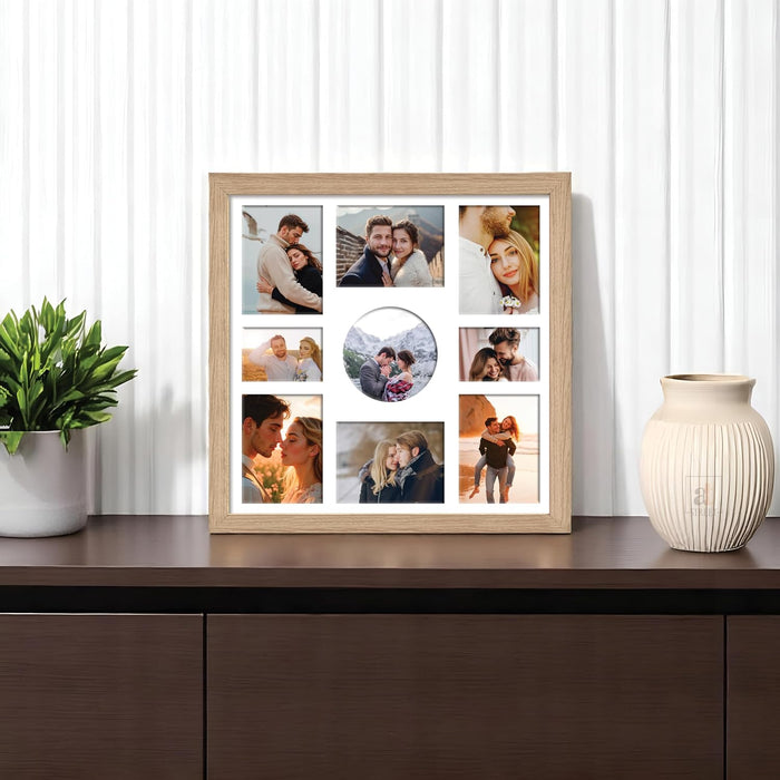 Photo Frame Collage 8x10, 5x8 and 9x9 cm Photos Display 9 Oppenings Wall Mounting Home Décor Black Photo-Frame  (34x34 cm)