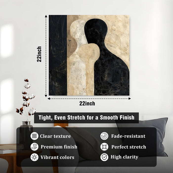 Modern Abstract Figurative Stretched Canvas Wall Art Painting For Living Room, Minimalist Silhouette Painting, Large Textured Neutral Earth-Tone for Living Room & Office (56xx56 cm)