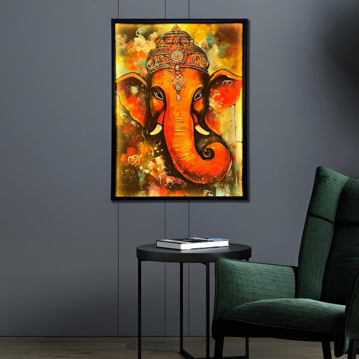 Framed Canvas Art Print with LED Light Decorative Wall Decor Canvas Wall Painting Ganesha Abstract Art 43x58 cm