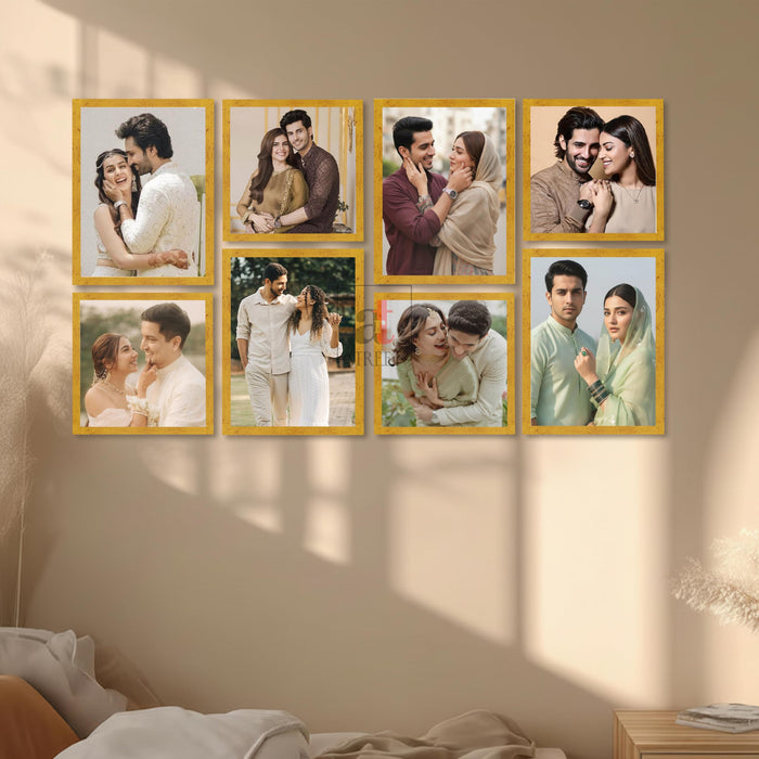 Art Street Photo Frame Set of 8 Gold Wall Decor Collage Display Hanging Family Picture Frames Gallery Collection Decor Items Wall Mount Frames Birthday Anniversary Gift, 8x8 and 8x12 In